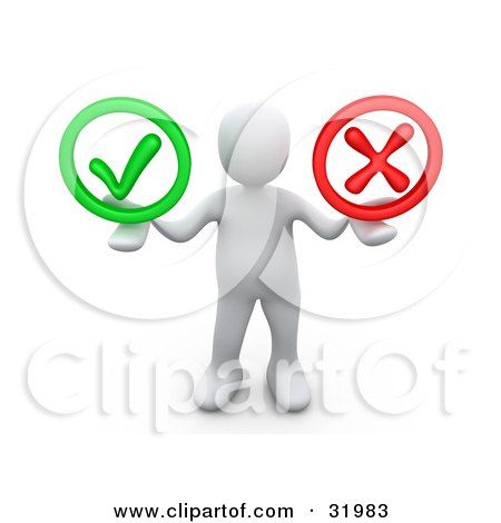31983-Clipart-Illustration-Of-A-White-Person-Holding-His-Arms-Out-With-A-Green-Check-Mark-And-A-Red-X-In-His-Hands-Symbolizing-Approval-And-Denial.jpg